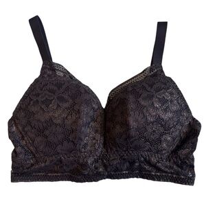 Knix Lace Longline Bra Sz M+ Black Sparkle Wireless Lacy Feminine Pretty EUC